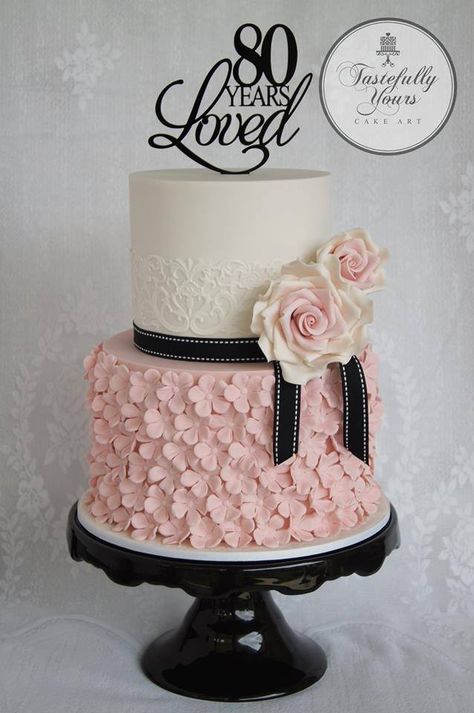 Tastefully Yours Cake Art 80th Birthday Cake, Cake With Flowers, 80 Birthday Cake, 60th Birthday Cakes, Elegant Birthday Cakes, Birthday Cakes For Women, 50th Birthday Cake, Cakes For Women, Elegant Cakes