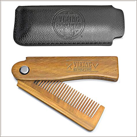 Folding Beard Comb w/Carrying Pouch for Men - All Natural Wooden Beard Comb w/Gift Box - Green Sandalwood Comb for Grooming & Combing Hair, Beards and Mustaches by Viking Revolution Wood Beard Comb, Beard Accessories, Combing Hair, Beards And Mustaches, Cool Mustaches, Trimming Your Beard, Beard Care Kit, Beard Shampoo, Mustache Styles