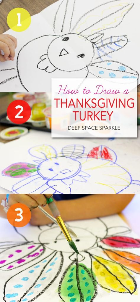 A fun Thanksgiving arts and crafts project for kids that teaches boys and girls how to draw a turkey using easy techniques.  #drawingforkids #Thanksgiving #Thanksgivingartsandcrafts #ArtfulParent Draw A Turkey, Thanksgiving Arts And Crafts, Thanksgiving Art Projects, Turkey Drawing, Deep Space Sparkle, Turkey Art, Turkey Crafts, Fall Art Projects, Thanksgiving Art