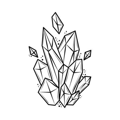 Crystal Cluster Drawing, Gem Drawing, Crystal Tattoo, Crystal Drawing, Geometric Shapes Art, Easy Doodles Drawings, Tattoo Design Drawings, Crystal Art, Tattoo Stencils