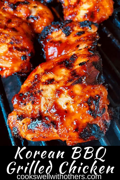 grilled chicken with bbq sauce on the grill Gojujang Chicken, Gojujang Sauce, Gojujang Recipes, Recipes With Korean Bbq Sauce, Korean Style Bbq Chicken, Gochujang Bbq Sauce, Bbq Chicken Thighs Crockpot, Korean Bbq Chicken Thighs, Easy Korean Bbq Sauce