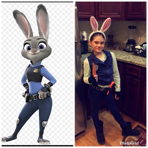 Homemade costume Officer Hops Bunny from zootopia Judy Hops Halloween Costumes, Officer Hops Costume, Bunny Cop Zootopia Costume, Officer Hops Costume Zootopia, Bunny From Zootopia, Judy Hopps And Nick Wilde Halloween Costume, Homemade Costume, Zootopia, Disney Characters