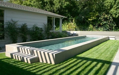 Above Ground Pool Landscape Designs | Raised Lap Pool, Elevated Lap PoolSwimming PoolZ Freedman Landscape ... Lap Pools Backyard, Raised Pools, Lap Pool Designs, Kleiner Pool Design, Oberirdische Pools, Pool Prices, Swimming Pool Landscaping, Above Ground Pool Landscaping, Small Pool Design