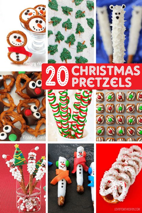 A roundup of 20 CHRISTMAS PRETZELS -- Use store-bought pretzels to create fun homemade Christmas gifts or Christmas treats Easy Christmas Pretzel Treats, Circle Pretzel Treats, Circle Pretzel Christmas, Mini Pretzel Christmas Treats, Christmas Baking Ideas Pretzels, Easy Holiday Treats Pretzels, Holiday Pretzel Treats, Holiday Pretzel Trick, Holiday Pretzels