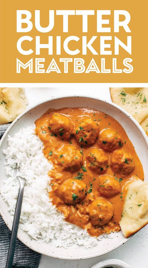 Butter Chicken Meatballs, Chicken Meatball Recipe, Baked Chicken Meatballs, Chicken Meatball, Pinch Of Yum, Chicken Meatball Recipes, Tomato Gravy, Ground Chicken Recipes, Meatball Recipe