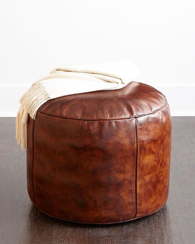 Brown Leather Pouf Ottoman, Earthtone Bedroom, Leather Poof, Art Marocain, Accent Seating, Moroccan Pouf, Leather Pouf, Ottoman Set, Leather Ottoman