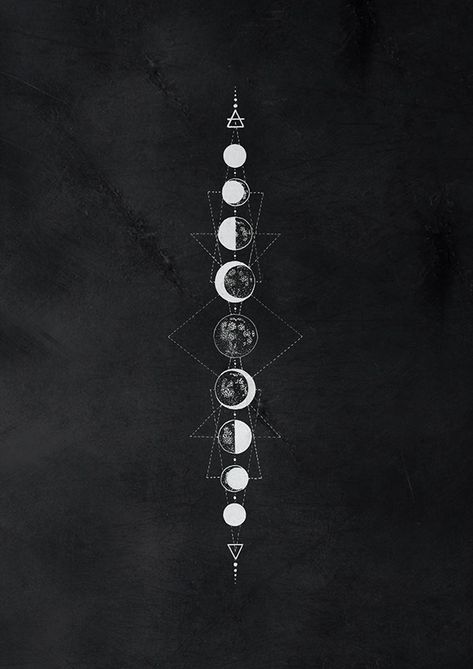 Moonphase Tattoo Design, Moon Phases Down Spine Tattoo, Moon Phases Tattoo Designs Spine, Vertical Moon Phases Tattoo, Moon Phases On Spine, Moon Phases Chest Tattoo, Sun And Moon Back Tattoo Spine, Spine Moon Tattoo, Moon Phase Sternum Tattoo