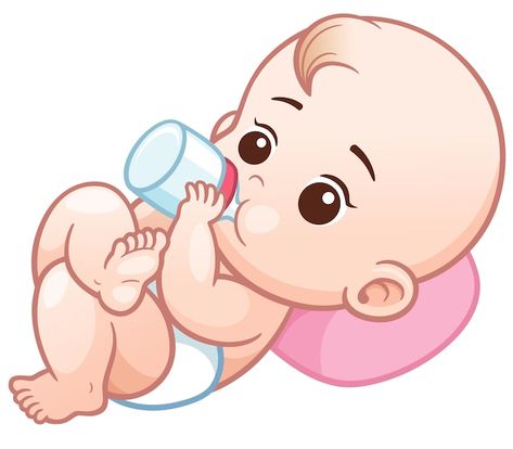 Cartoon baby holding a milk bottle | Premium Vector #Freepik #vector #baby-cartoon #cute-baby #happy-baby #little-baby Hospital Cartoon, Baby Boy Cards, Baby Frame, Baby Stickers, Boy Cards, Baby Drawing, Baby Journal, Baby Clip Art