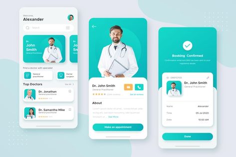 Medical booking app concept Free Vector | Free Vector #Freepik #freevector #medical Doctor App, Desain Ux, Application Ui Design, Health App Design, Health Apps, Medical App, Ux App Design, App Promotion, App Concept