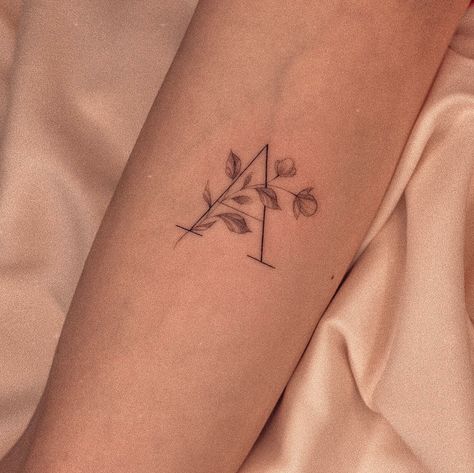 Small Initial Tattoo With Flower, Letter Tatoos Ideas, Letter A With Flowers Tattoo, Initial Tattoo Flower, Letters With Flowers Tattoo, Small D Tattoo Letter, A Letter Tattoo Alphabet, Tattoo With The Letter A, Alphabet A Tattoo Designs