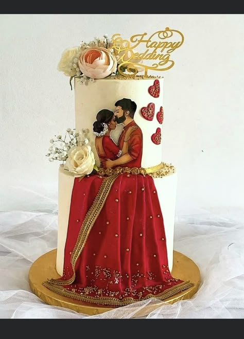 Cake Designs For Marriage, Fondant Anniversary Cake Ideas, Indian Bride Cake, Reception Cake Designs Unique, Wedding Cake Indian Style, Indian Wedding Cakes Ideas, Engagement Cake Designs Simple 1 Tier, 25th Marriage Anniversary Cake, Engagement Cake Designs Couple