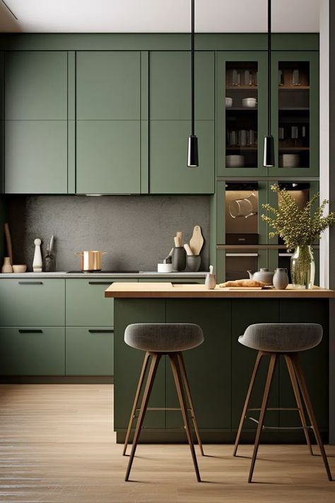 23 Green Kitchen Cabinet Ideas That're a Home Cook's Dream Olive Green Kitchen, Green Kitchen Designs, Classy Kitchen, Green Kitchen Cabinets, Green Cabinets, Modern Kitchen Cabinets, Cabinet Ideas, Kitchen Color, Deep Forest