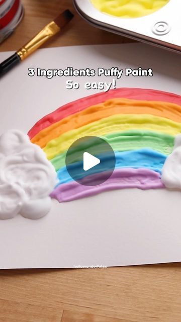 Agnes Hsu on Instagram: "How to make Puffy Paint 🎨 🌈 Type “puffy” for the paint recipe! This easy sensory paint recipe is SO easy to make with just 3 basic ingredients! The paint dries with a little puff to it. So fun for kids to create! F o l l o w  @hellowonderful_co for more fun ideas 🥳

#hellowonderfuldiy #diypaint #sensoryplay #kidscrafts #kidsart #puffypaint" Puffy Paint Clouds Preschool, How To Make Puff Paint, How To Make Puffy Paint, Puff Paint Art, Puffy Paint Ideas, Make Puffy Paint, Craft Recipes, Paint Recipe, Paint Cookies