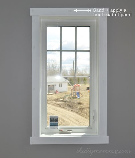 DIY Simple Craftsman Shaker Window & Door Trim by The DIY Mommy Craftsman Window Trim Interiors, Kitchen Window Trim, Craftsman Door Trim, Exterior Window Trim Ideas, Craftsman Windows, Exterior Door Trim, Craftsman Window, Craftsman Window Trim, Interior Window Trim