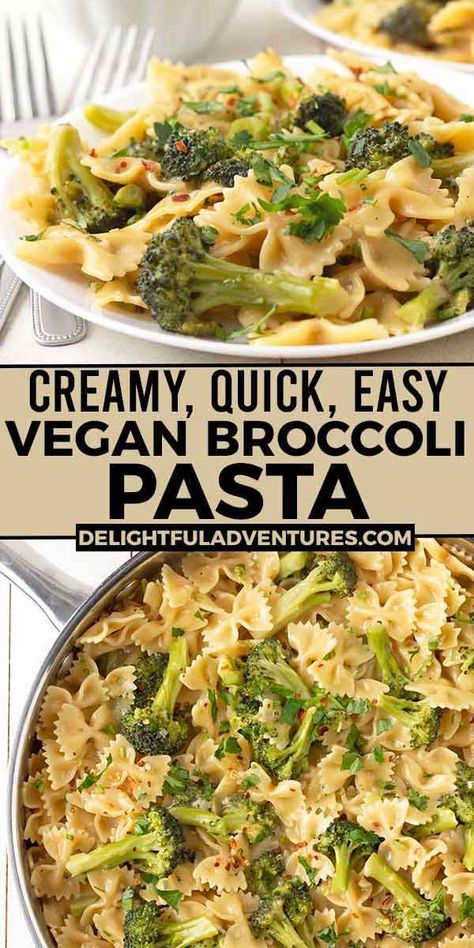 A creamy, quick, and easy vegan broccoli pasta dish you can have ready and on the table in just 30-minutes! It can be made with regular or gluten-free pasta and it's all made in one pot. This simple, delicious vegan dinner idea is a great one to add to your list of vegan recipes to make for dinner this week! Vegan Quick Dinner Recipes, Vegetarian Recipes With Protein, Easy Vegan Supper Ideas, Non Dairy Vegan Recipes, Broccoli Dinner Recipes Vegetarian, Easy Dairy Free Lunch, Vegetarian Dairy Free Recipes Dinner, Plant Based Recipes For Picky Eaters, Veggie One Pot Meals