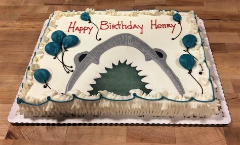 Shark Themed Birthday Cake Cakes For Kids Boys, Shark Cakes, Shark Birthday Cake, Shark Themed Birthday, Cakes For Kids, Shark Birthday Cakes, Shark Themed Party, Shark Birthday Invitations, Food Decorating