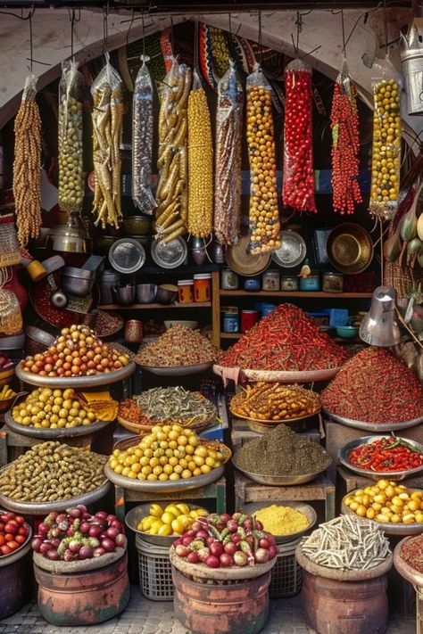 Discover Exotic Flavors in Marrakech's Food Markets 🌶️✨ Wander through the vibrant food markets of Marrakech. From aromatic spices to traditional tagines, experience the rich culinary heritage of Morocco. 🍛🌿 #MarrakechMarkets #MoroccanCuisine #CulinaryAdventure #FoodTravel Morocco Spices, Marrakech Aesthetic, Marrakech Morocco Aesthetic, Arabian Market, Marrakech Food, Istanbul Market, Morocco Market, Surreal Photoshop, Spices Photography