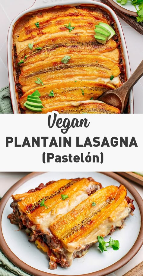 Plantain Curry Vegan, Plantain Dinner Recipes, Healthy Vegan Lasagna, Plant Based African Recipes, Vegan Sweet Plantain Recipes, Sweet Plantain Lasagna, Dinner Vegan Ideas, Vegetarian Latin Recipes, Plantain Lasagna Puerto Rico