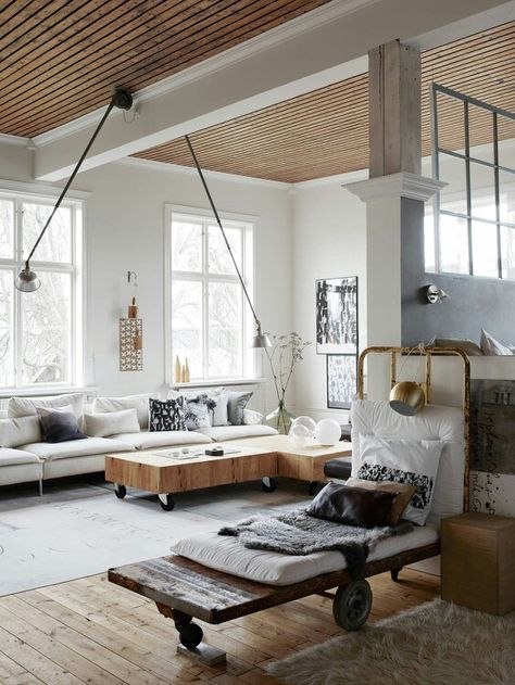 White Industrial Inspiration, Loft Stil, Smart Tiles, Living Interior, Ideas Hogar, Steel Beams, Loft Living, Industrial House, Loft Spaces