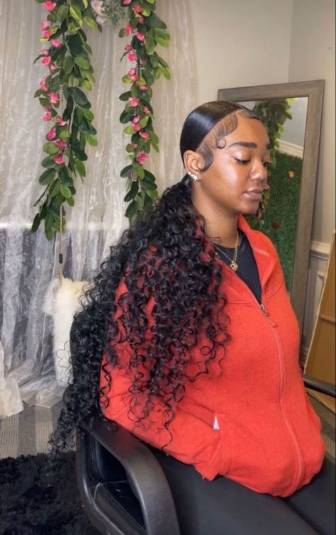 Slick Back Quick Weave, Curly Ponytail Weave, Cute Ponytail Styles, Slick Back Ponytail, Back Ponytail, Slick Ponytail, Slicked Back Ponytail, Weave Ponytail Hairstyles, Braided Hairstyles For Black Women Cornrows