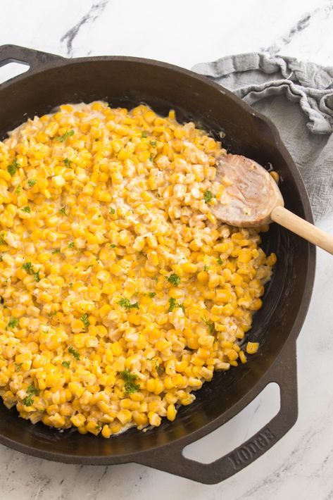 Honey Butter Skillet Corn Honey Butter Skillet Corn, Easy Honey Butter, Healthy Veg Recipes, Buttery Corn, Slow Cooker Creamed Corn, Skillet Corn, Corn Side Dish, Corn Dishes, Buttered Corn