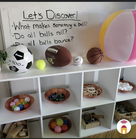 Montessori Sports Activities, Preschool Activities With Balls, Balls Preschool Activities, Ball Activities, Balls Preschool Theme, Dramatic Play Ball Study, Ball Study Dramatic Play, Ball Study Creative Curriculum Classroom, Exercise Study Creative Curriculum