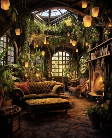 Dark Cottage Core, Casa Hobbit, Sitting Areas, Fairytale House, Fantasy Rooms, Fairytale Cottage, Fantasy Homes, Fantasy House, Green House