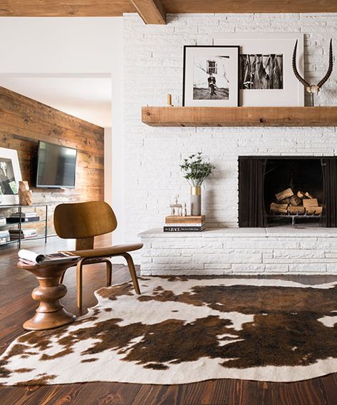 Southwestern Area Rugs | Farmhouse, Western  Rustic Rug Collection Faux Cowhide Rug, Alexander Home, Faux Cowhide, Western Homes, Hide Rug, Western Home Decor, Brick Fireplace, Cow Hide, Cow Hide Rug