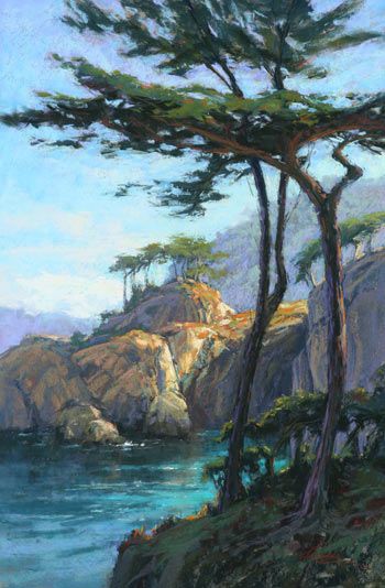 Seascape Urban Sketchers, Pastel Landscape, 수채화 그림, By The Ocean, Pastel Drawing, Pastel Art, Seascape Paintings, Pastel Painting, Tree Art