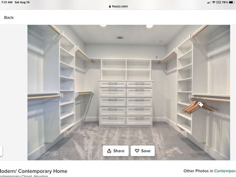 Master Closet Layout, Dream Closet Room, Walk In Closet Layout, Master Closet Design, Closet Organizer With Drawers, Bedroom Closet Storage, Walk In Closet Design, Closet Design Layout, Construction Ideas