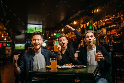 Men at the table with beer, crisps and crackers by NomadSoul1. Three young men celebrates game victory in a sport bar, happy friendship of football fans#crackers, #men, #young, #table American Sports Bar, Sport Bar, Food Photography Tutorial, Piano Bar, Restaurant Photography, Canvas Learning, Beginner Photo Editing, Surreal Photos, Happy Friendship