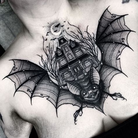 Angelo Parente (@angeloparente) • Instagram photos and videos Bat Outline, Tattoo Nightmares, Gotik Tattoo, Bats Tattoo Design, Occult Tattoo, Bat Tattoo, Witch Tattoo, Fire Tattoo, Chest Piece Tattoos