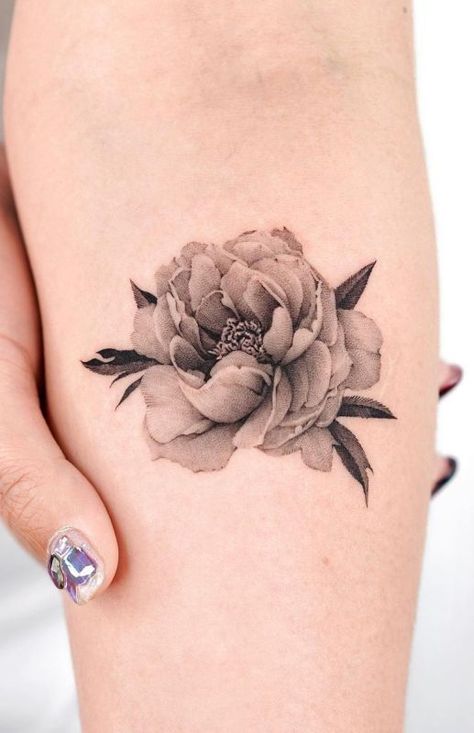 Shaded Peony Tattoo, Vintage Floral Tattoos Black And White, Peony Tattoo For Men, Realistic Peony Tattoo Black And White, Peony Hummingbird Tattoo, Black Peonies Tattoo, Micro Rose Tattoo, White Peony Tattoo, Black And White Peony Tattoo