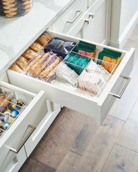 Spice Up Your Coffee and Tea Game With Stellar Drawer Storage Drawer Cup Storage, Coffee And Tea Drawer Organization, Tea Drawer Organization Storage Ideas, Tea Drawer Organization, Tea Drawer, Coffee Drawer, Organizing Bags, Draw Organizer, Easy Banana Pudding Recipe