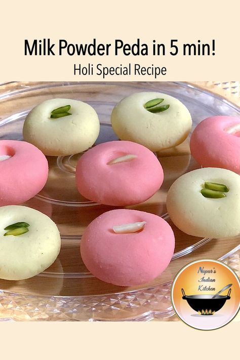 milk powder peda, milk powder barfi, holi special sweet recipes Rose Powder Recipes, Milk Powder Peda Recipe, Milk Powder Sweet Recipes, Quick Sweet Recipes, Milk Powder Recipes, Ven Pongal Recipe, Peda Recipe, Holi Recipes, Easy Indian Dessert