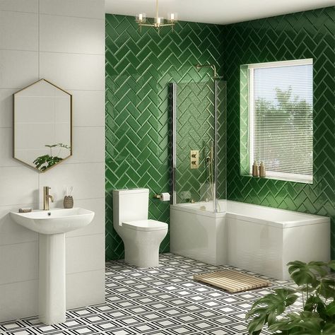 5 Easy Ways to Create Art Deco Bathrooms | Victorian Plumbing Bathroom Victorian, Art Deco Bathrooms, Art Deco Tiles, Modern Bathroom Tile, Green Art Deco, Art Deco Bathroom, Deco Bathroom, Tile Trends, Bathroom Tile Designs