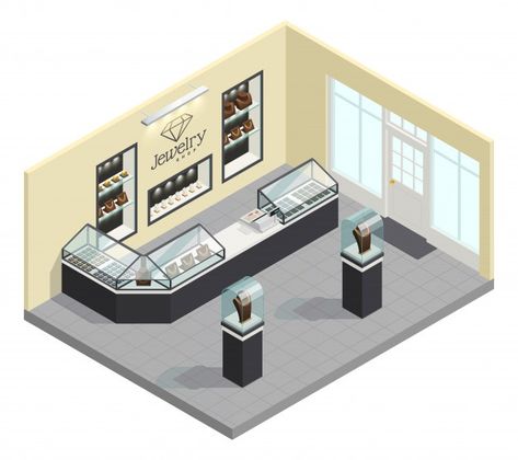 Isometric Interior, Jewelry Shop Display, Jewelry Store Displays, Jewelry Store Interior, Jewelry Store Design, Jewellery Shop Design, Glass Showcase, Jewellery Showroom, Jewerly Designs