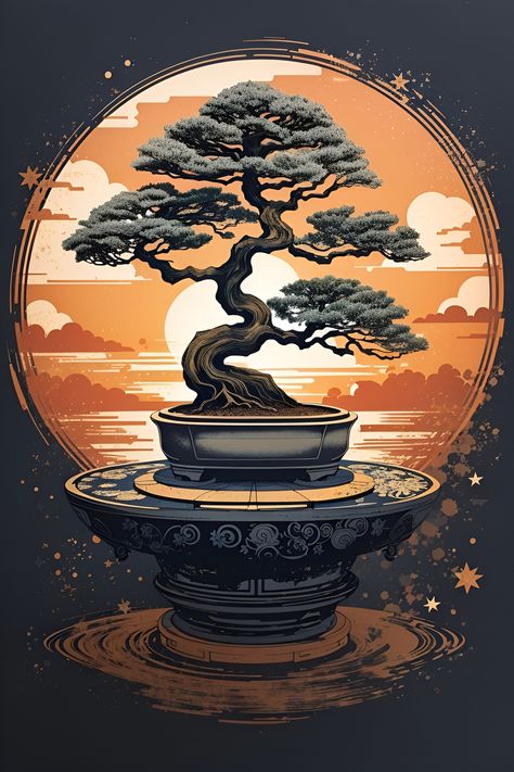 Bonsai Tree Painting, Chinese Tree, Japanese Bonsai Tree, Prompt Engineering, Japanese Bonsai, Japanese Art Prints, Bonsai Art, Logo Project, Phone Wallpaper Design