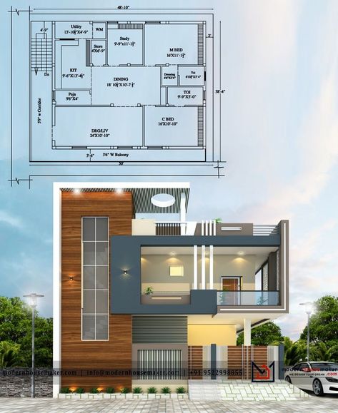 Building Elivetion, 2 Floor Elevation Design Modern Simple, East Facing Elevation Designs G+1, East Facing House Elevation G+1, G+1 House Elevation Indian, French Country Homes, Front Building Design, Indian House Exterior Design, Building Front Designs