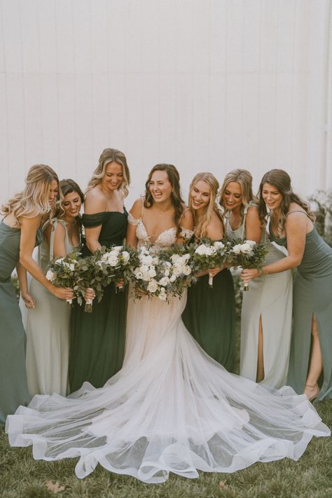 Sage Green Bridesmaid Dresses Different Styles, Bridesmaids Sage Green Dresses, Ivy Bridesmaid Dresses, Gray Green Bridesmaid Dresses, Brides Made Dresses Green, Grey Green Bridesmaid Dresses, Different Sage Green Bridesmaid Dresses, Bridesmaid Dress Green Sage, Greenery Bridesmaid Dresses