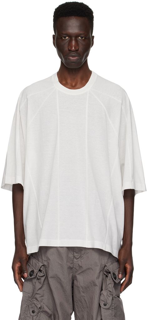 Cotton jersey T-shirt. · Paneled construction · Rib knit crewneck · Raglan sleeves Supplier color: Off-white Loose Fit Shirts Men, Cuban Shirts For Men, Baby Keem, Cuban Shirts, Red Wing Boots, Loose Fit Shirts, Scarf Shirt, White Cloth, Monochrome Fashion