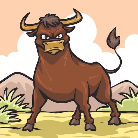 Free vector hand drawn cartoon bull ill... | Free Vector #Freepik #freevector #artwork #illustration-art #cartoon-art #illustrations How To Draw Bull, Malaysia Outfit, Bull Doodle, Bull Art Drawing, Animal Drawings For Kids, Baby Animal Coloring Pages, Bull Cartoon, Softball Awards, Bull Illustration