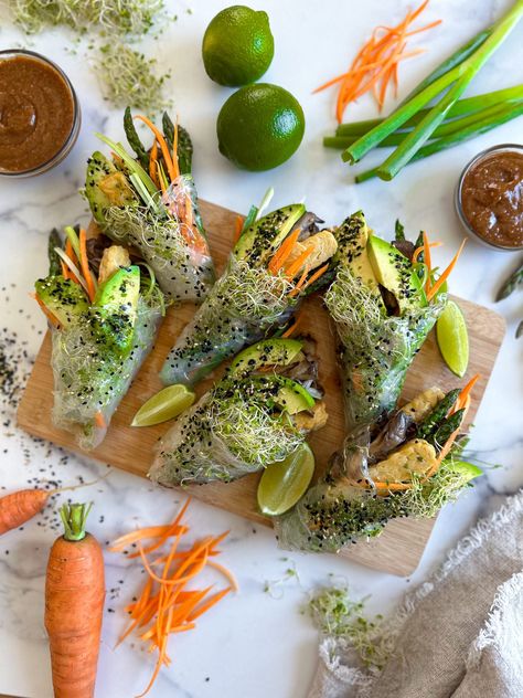 Broccoli Sprout Summer Rolls - Dr. Mark Hyman Dr Hyman, Dr Mark Hyman, Asparagus And Mushrooms, Broccoli Sprouts, Mark Hyman, Summer Rolls, Spring Rolls, Fresh Ginger, Raw Vegan