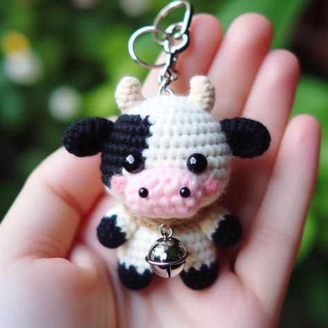 Learn how to crochet a cute cow keychain with this step-by-step guide. Perfect for handmade gifts or adding charm to your personal items! Crochet Stuffed Animals Keychain, Cow Keychain Crochet, Silly Amigurumi, Animal Keychain Crochet, Small Cow Crochet Pattern Free, Crochet Keychain Animals, Mini Cow Crochet Pattern Free, Key Chains Crochet, Crochet Charms Key Chains