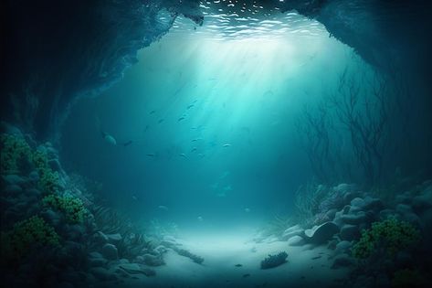 Photo empty underwater ocean bottom back... | Premium Photo #Freepik #photo #ocean-fish #aquatic #sea-underwater #deep-ocean Ocean Bottom Underwater, Open Ocean Underwater, Underwater Landscape, Underwater Ocean, Ocean Images, Bottom Of The Ocean, Ocean Fish, Ocean Floor, Open Ocean