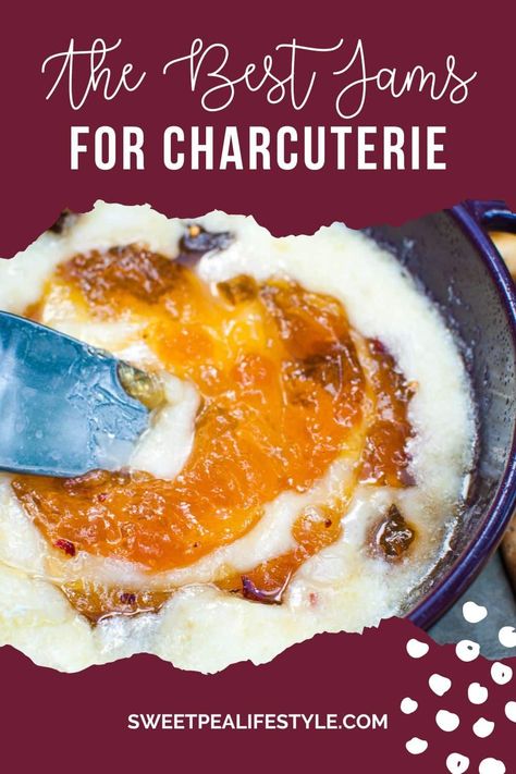 The Best Jams for Charcuterie are the perfect cheese pairings and will make your cheese board stacked with the best flavor combinations! Jam For Cheese Board, Cheese And Chutney Pairings, Gouda Cheese Pairings, Charcuterie Board Jams, Cheese And Fruit Pairings, Charcuterie Jams And Spreads, Charcuterie Butter Board Ideas, Cheese And Jam Pairings, Charcuterie Jam