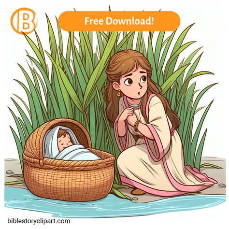 Miriam and Baby Moses TN Moses Cartoon, Baby Moses Crafts, Moses Craft, Church Clipart, Bible Clipart, Bible Cartoon, Bible Crafts Sunday School, Christian Illustration, Christian Cartoons