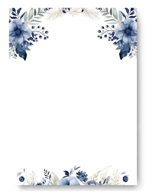 Free Floral Background, Beautiful Frames And Borders, Blue Invitation Template, Blue Flower Border, Blue Floral Frame, Wedding Invitation Frame, Designs For Cards, Simple Wedding Invitation Card, Blue Floral Border