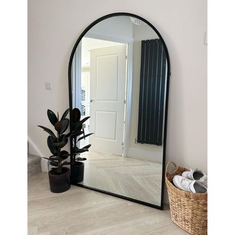 Black Framed Wall Mirror, Big Full Length Mirror, Black Mirror Hallway, Landing Mirror Ideas, Arch Mirror Hallway, Landing Mirror, Large Free Standing Mirror, Black Standing Mirror, Black Full Length Mirror