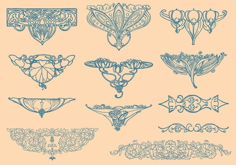 Art Nouveau Design Pattern, Under Breast Tattoo, Fleurs Art Nouveau, Art Nouveau Tattoo, Motifs Art Nouveau, Nouveau Tattoo, Illustration Art Nouveau, Design Art Nouveau, Swirly Designs